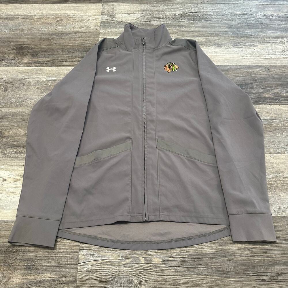 Under Armour Gray‎ Mens L Full Zip Chicago Blackhawks Embroidered Jacket